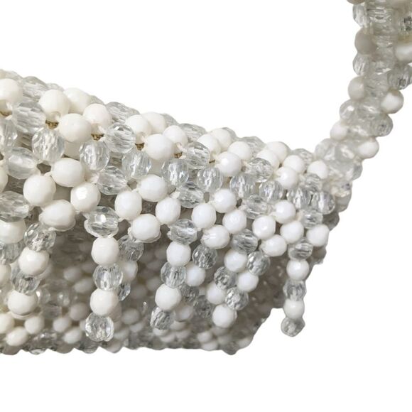 VINTAGE Clear Beaded Fringe Flap Handbag - Picture 2 of 7